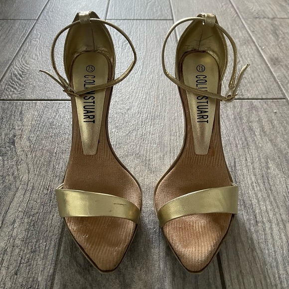 Gold Pointed Toe Ankle Strap Sandals - Picture 3 of 4